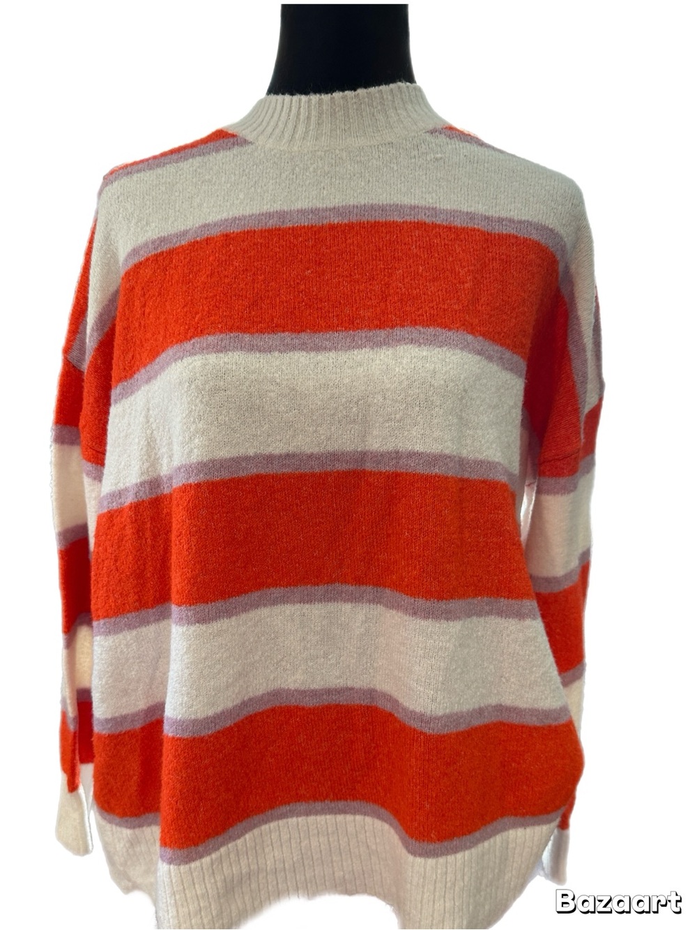 Mud Pie Cream Sweater with Bright Orange & Lavender Stripes
